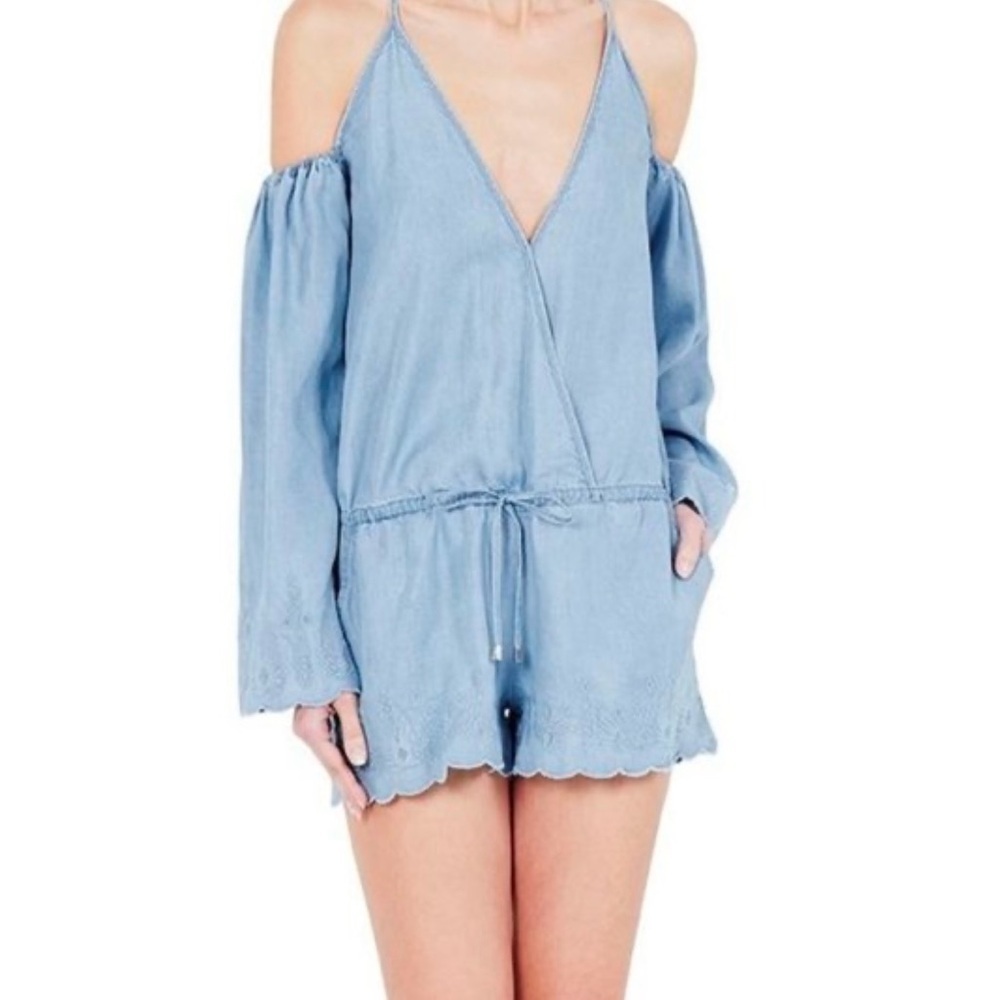 NWT SASS & BIDE Laugh Loud Embroidered Denim Romper Jumper Shorts Size 38